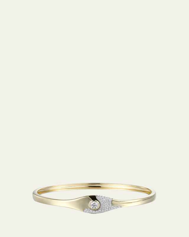 14K Yellow Gold Evil Eye Lava Diamond and Pave Bangle Bracelet